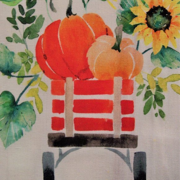 Heatherlee Chan 3 Pc. Kitchen Towel Set Sunflowers Pumpkins in Wagon White Rust - Picture 2 of 3